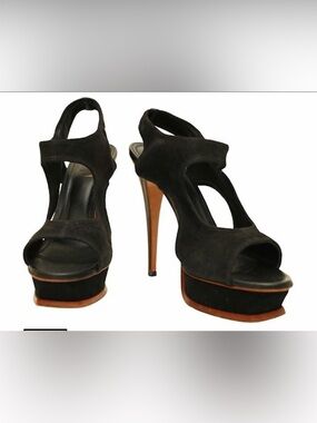 Yves Saint Laurent YSL black Suede Sandals platform Slingback Heels size 37